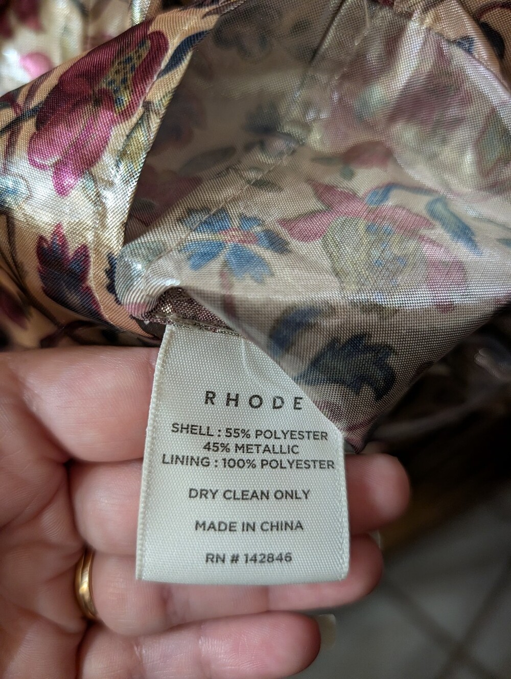 RHODE alma top in cream vichy metallic floral rose balloon Sleeve Size 4 - Picture 5 of 5